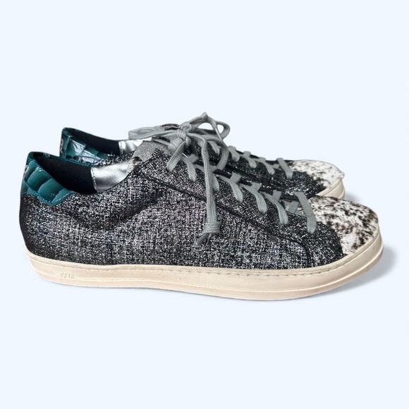 P448 John Jafar Low-Top Sneakers Metallic Glitter Pony Hair Toe Women's EU 41 - Picture 8 of 13